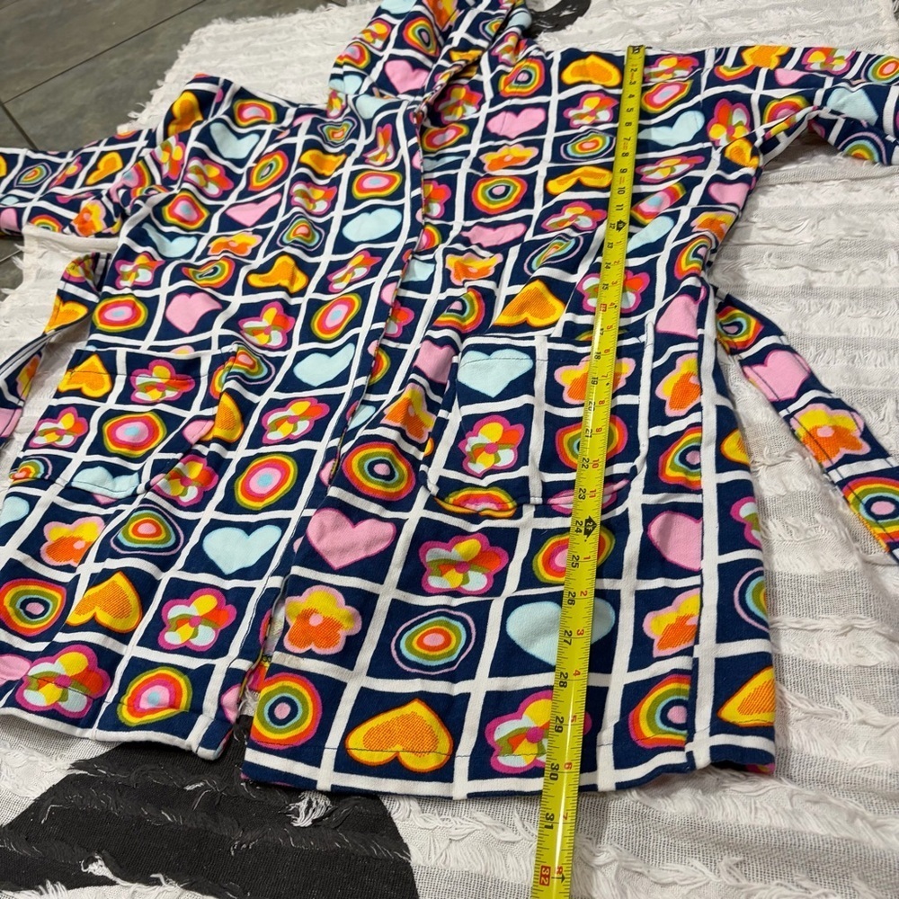 Vtg Aegean Apparel Robe Multicolor Heart Florals Terrycloth Cotton Belted Retro - Picture 11 of 16